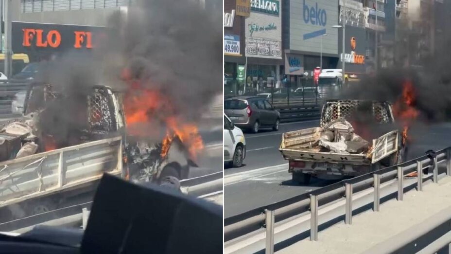 Bahçelievler’de Seyir Halindeki Kamyonet Alev Alev Yandı!